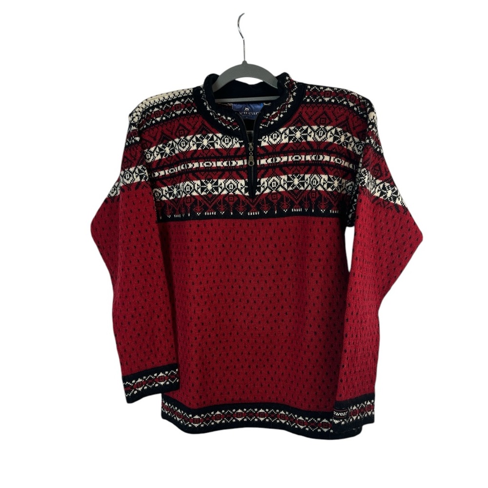 Icewear men’s 100% wool red black cream Nordic 1/4 zip sweater size small